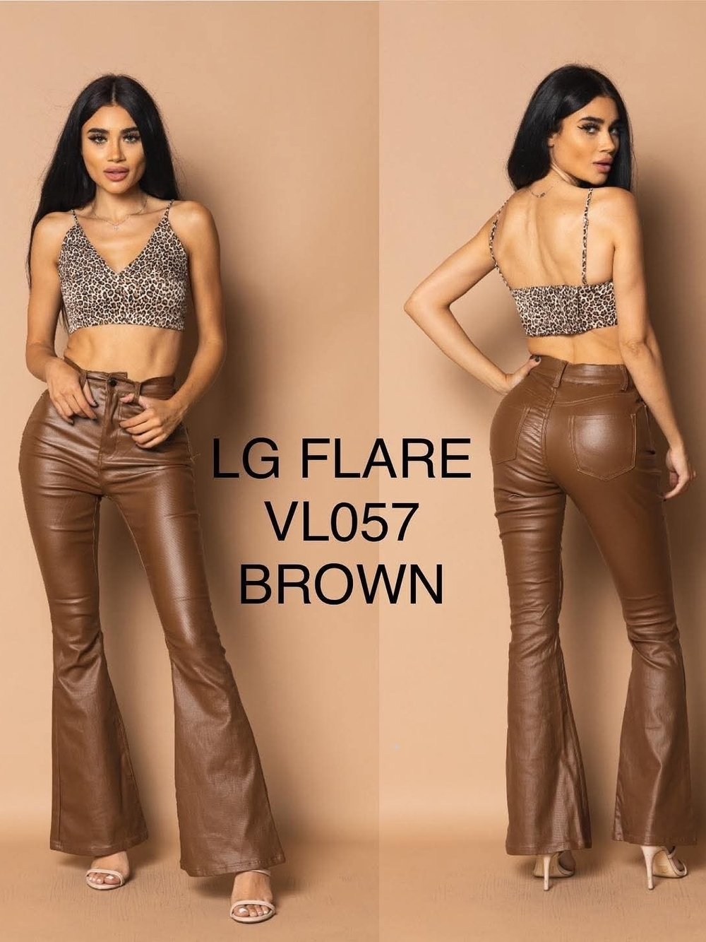 Brown Flare Faux Leather Pants